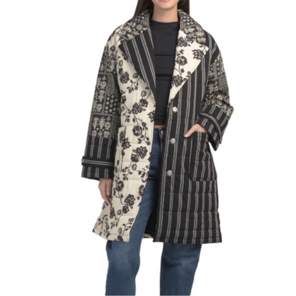Avec Les Filles Jackets & Blazers - Avec Les Filles Quilted Robe Coat in a black and cream patch work L